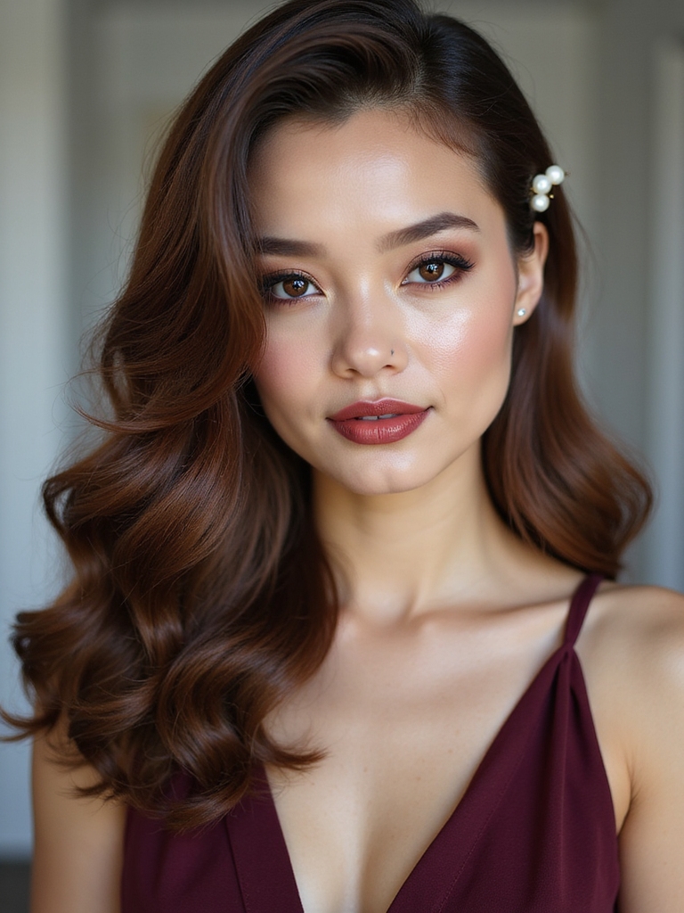sleek waves with pearl pins