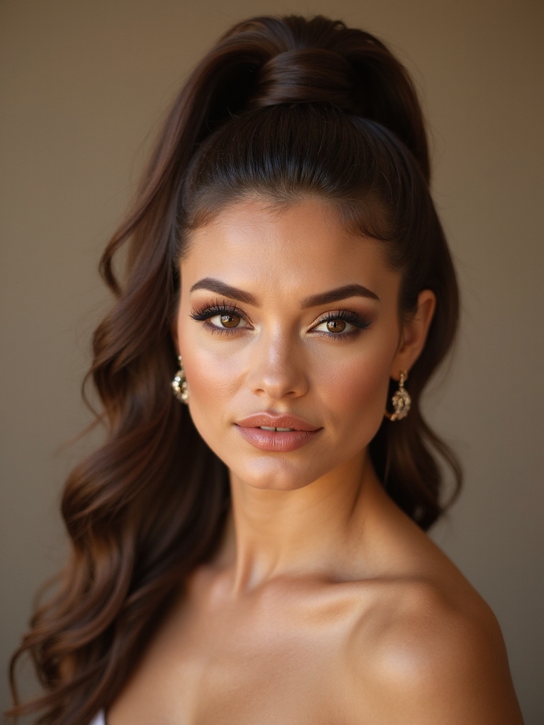 sleek wrapped high ponytail