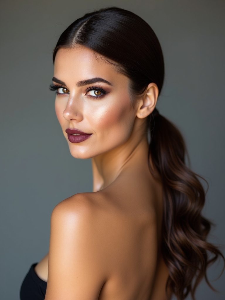 sleek wrapped low ponytail