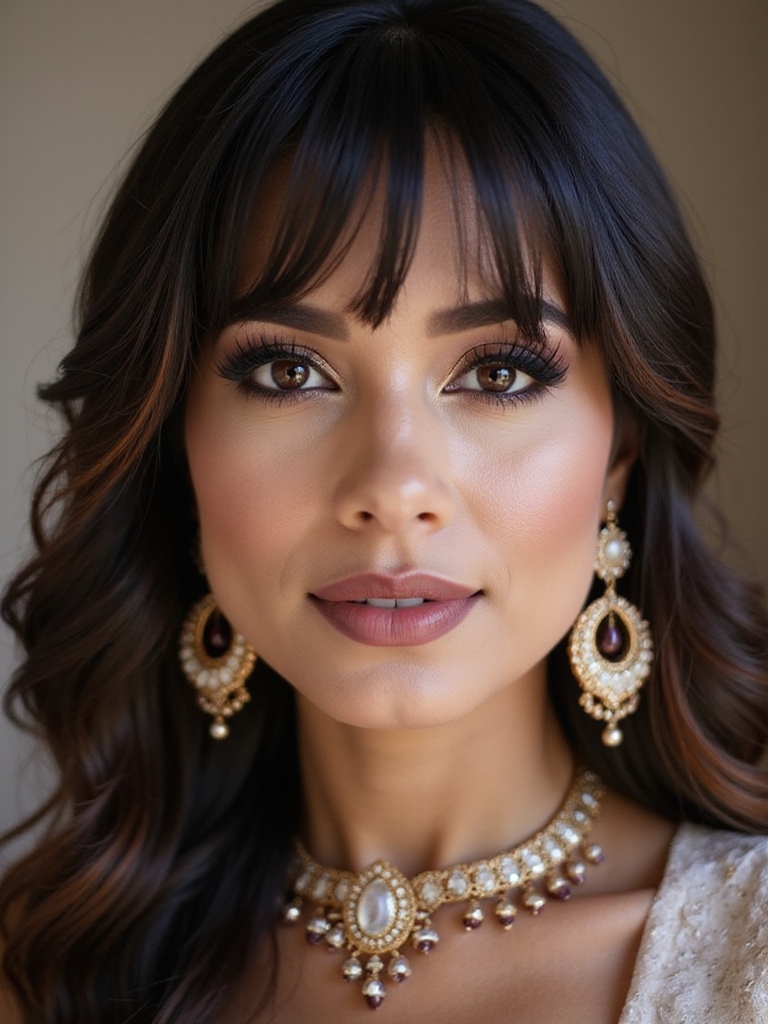 soft parted bridal curtain bangs