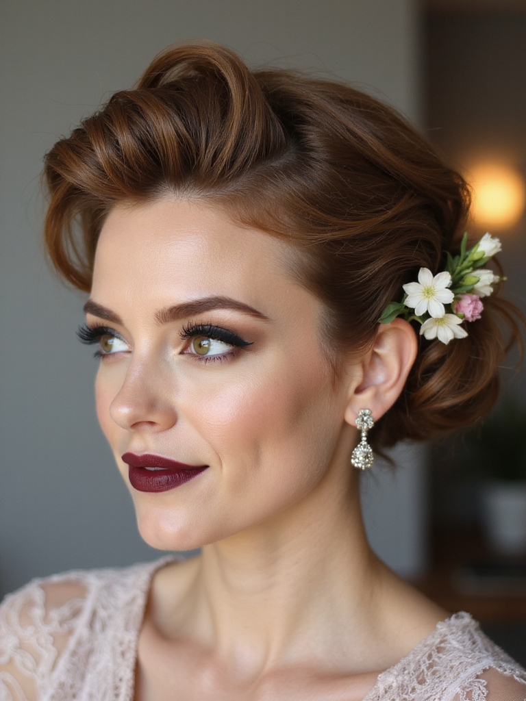 soft pompadour with blooms