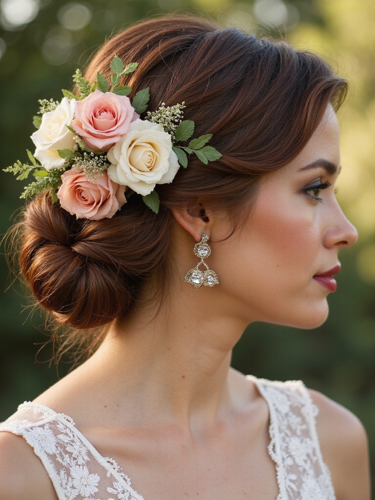 soft romantic floral chignon