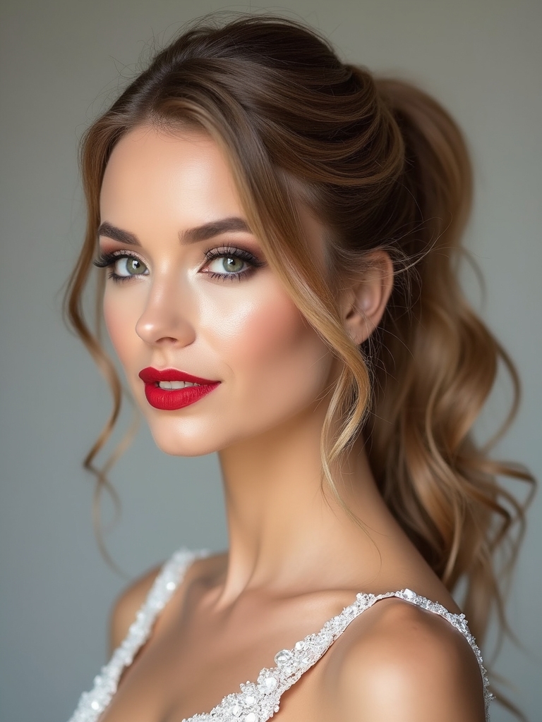 sophisticated floral curled ponytail