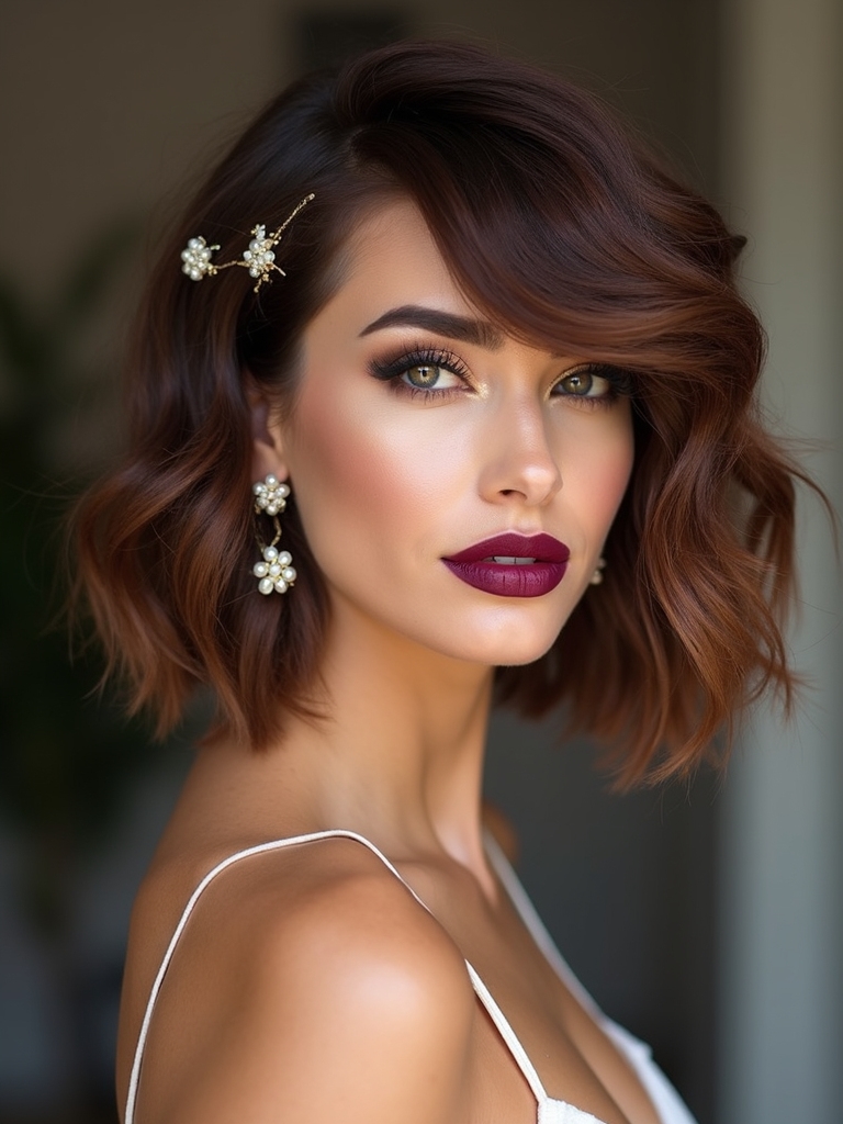 textured bob with floral pins