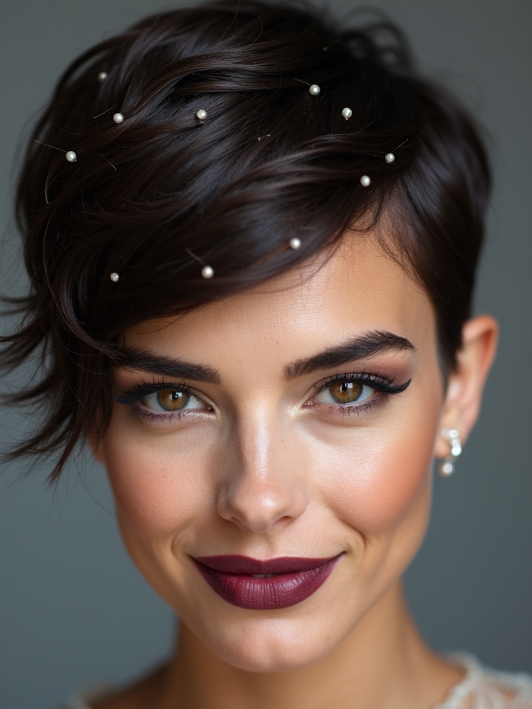 textured pixie with pearls