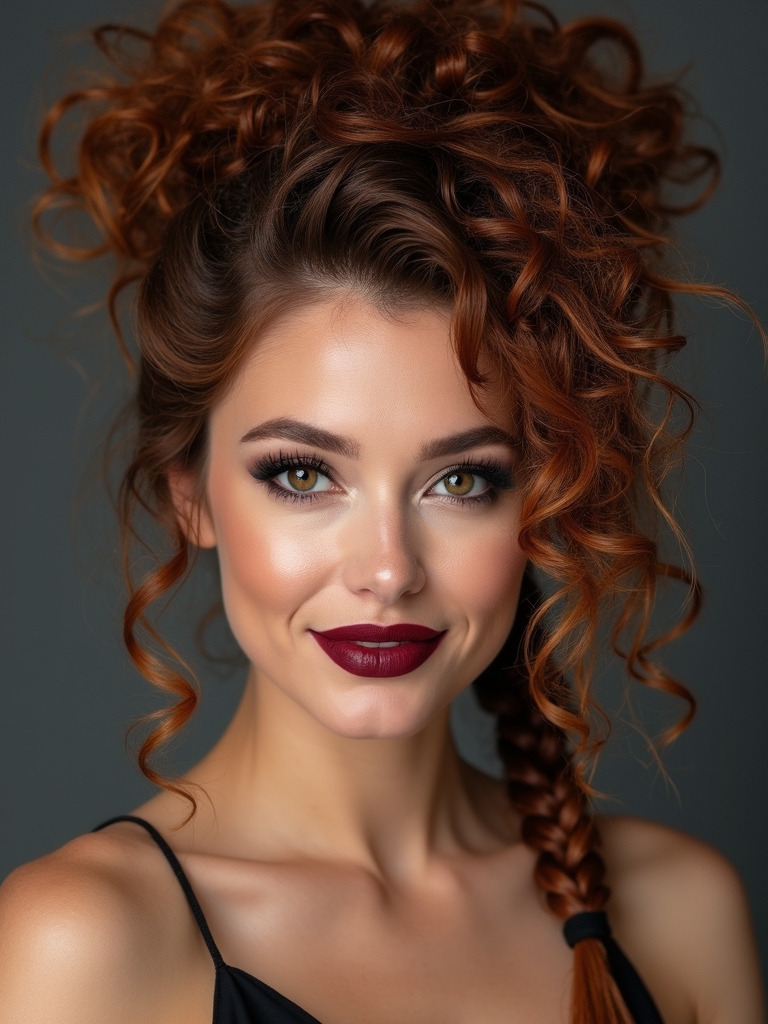 textured romantic braided curly updo