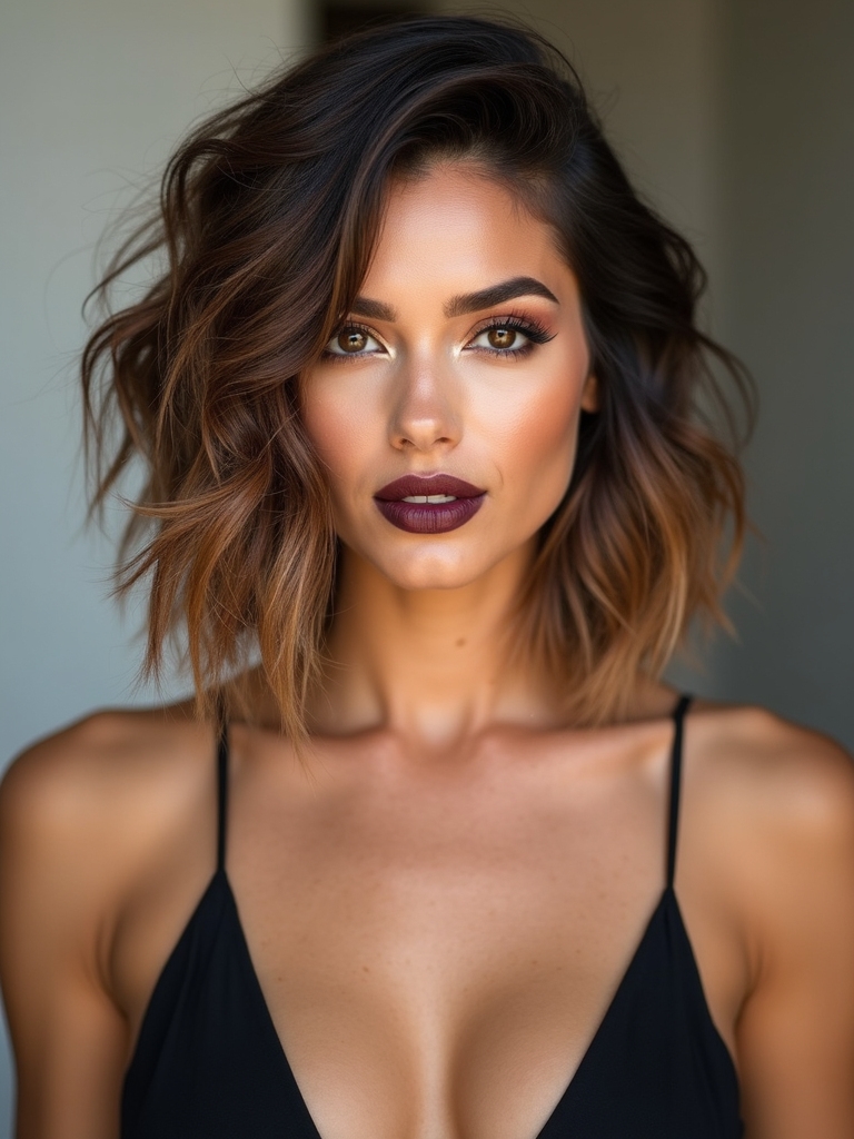 textured tousled lob hairstyle