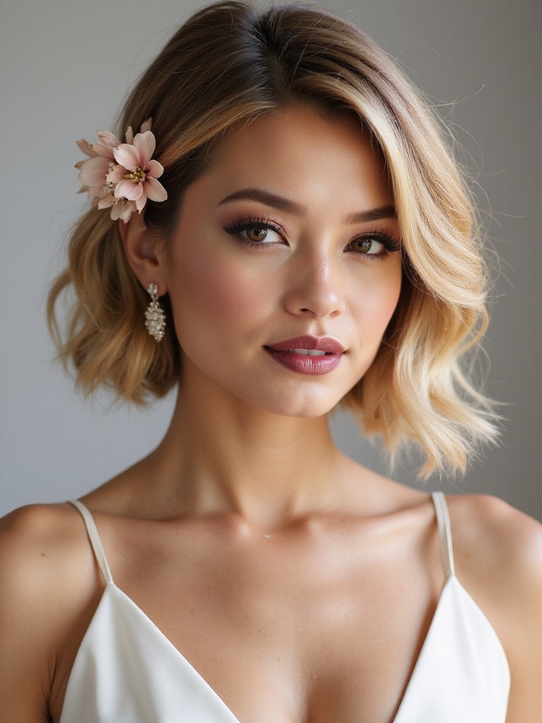 tousled bob with florals