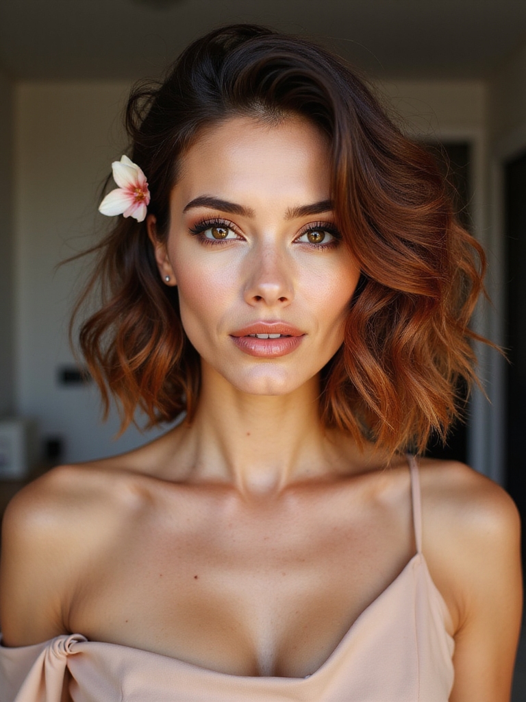 tousled lob with florals
