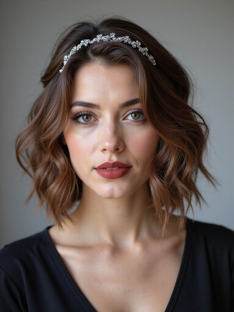 tousled lob with hair vine