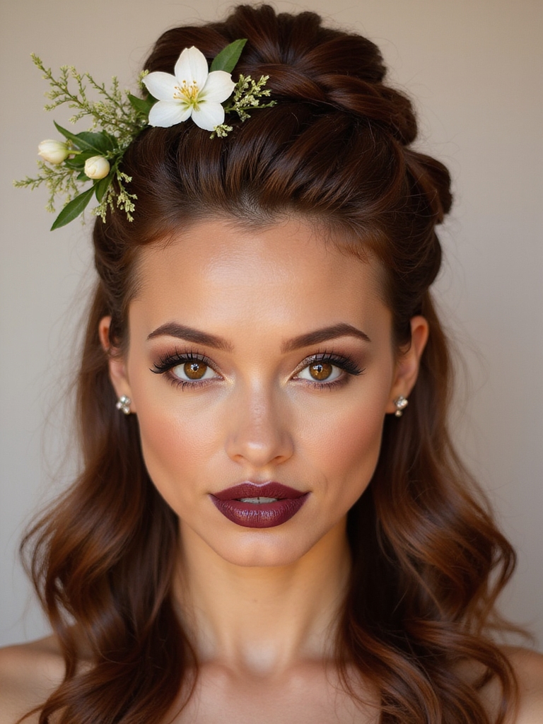 twisted half up with flowers