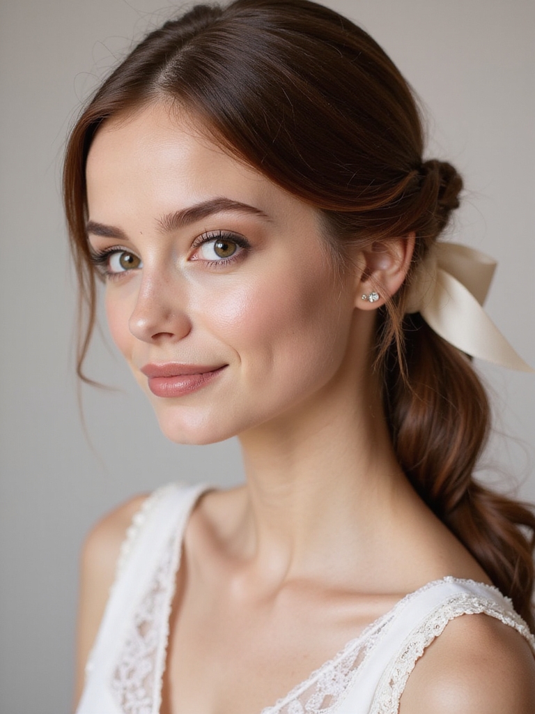 twisted low pony with bow