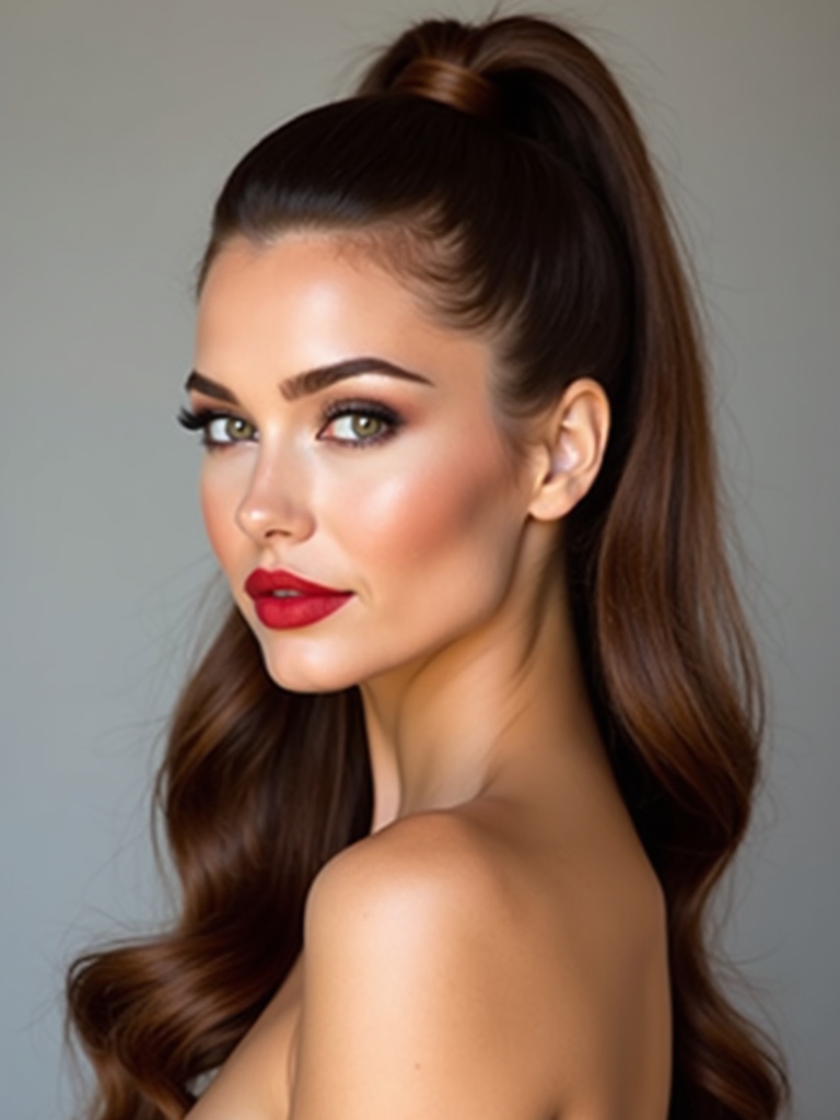 voluminous wrapped glossy ponytail