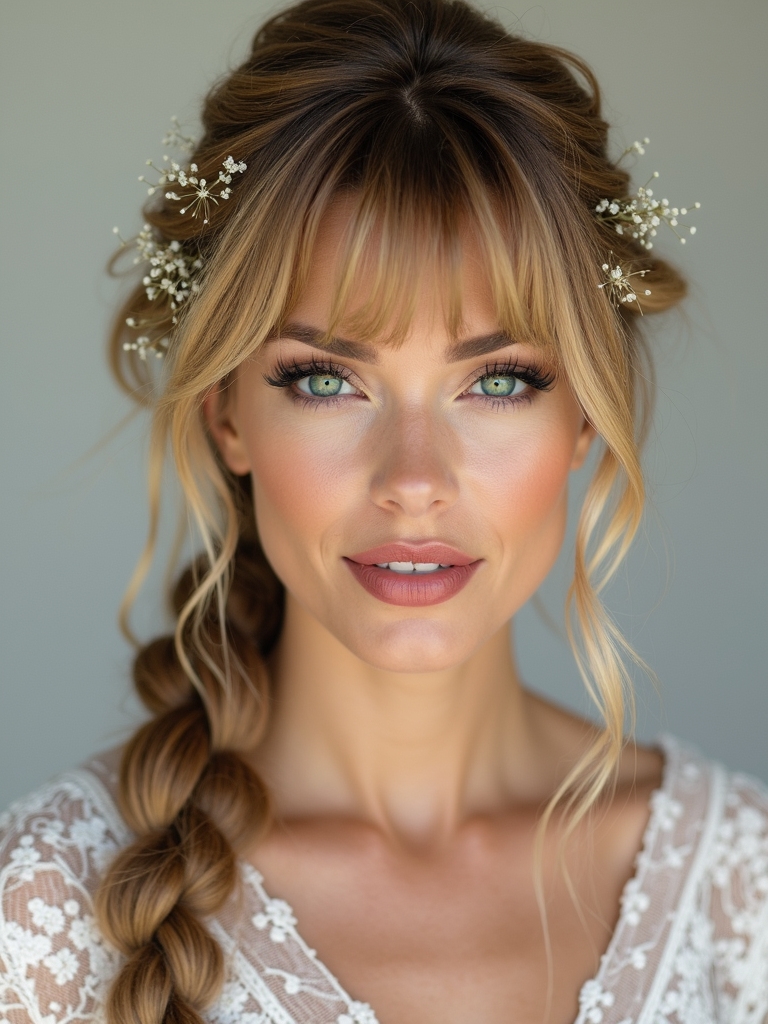 bohemian braids and bangs