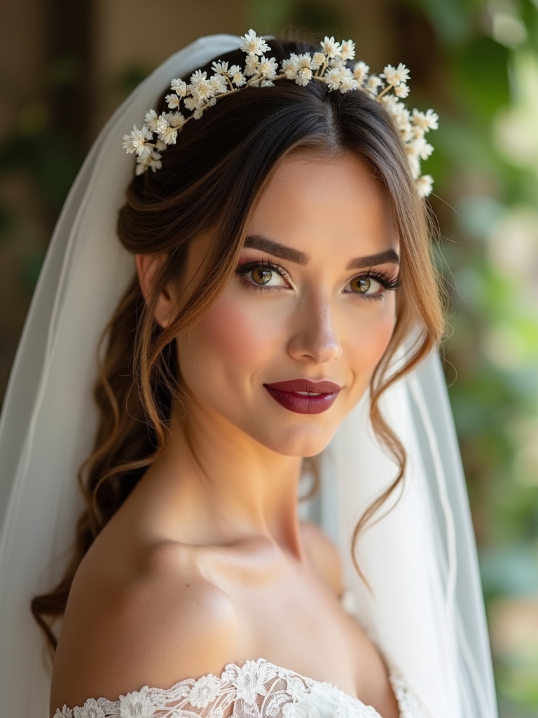boho half up floral veil