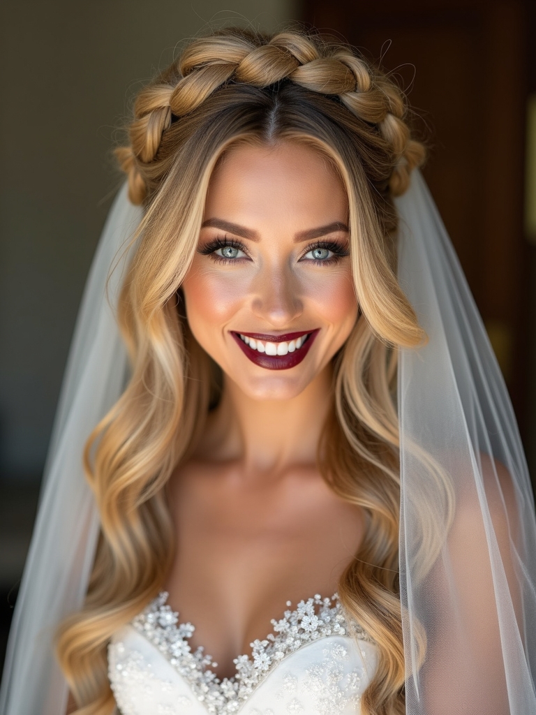 braided halo with veil