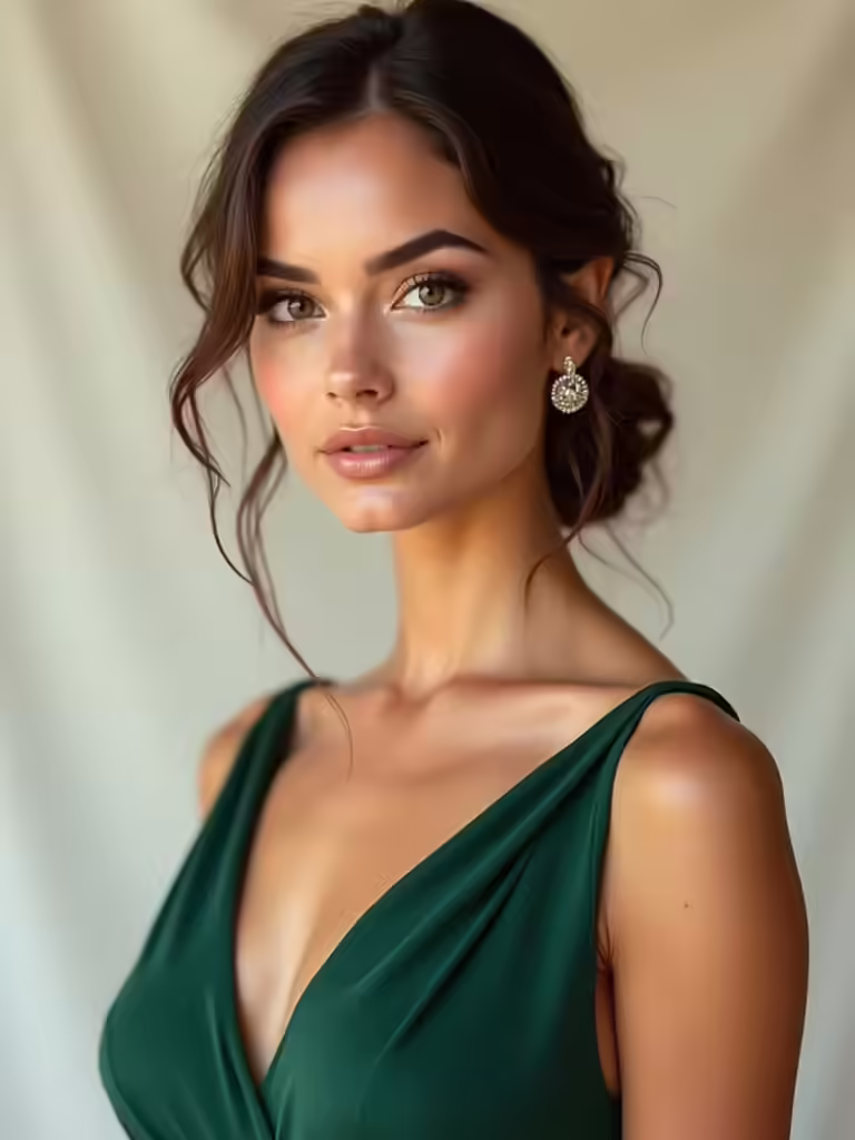 chic deep green gown accents