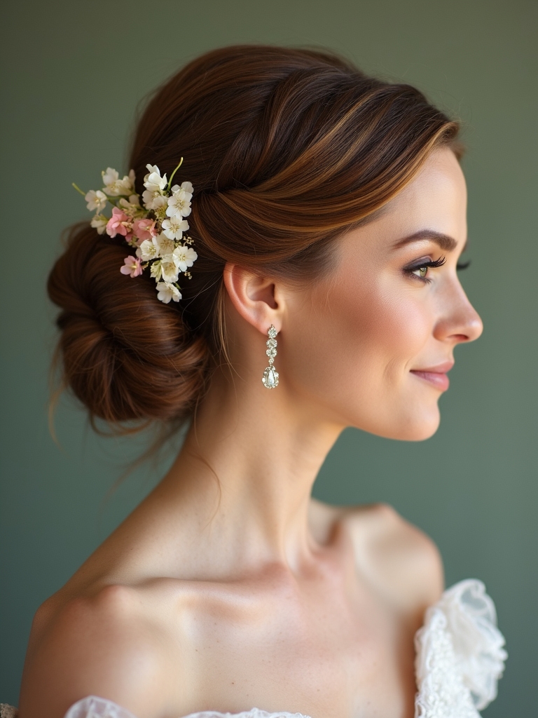 classic chignon with florals