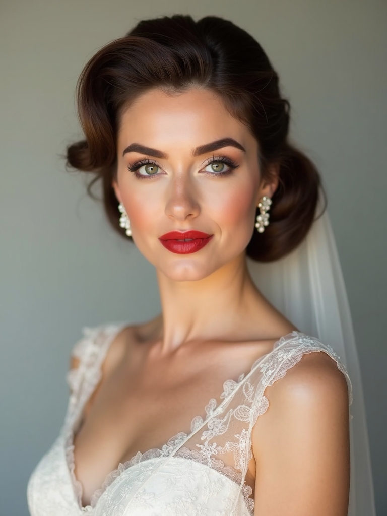 classic chignon with veil