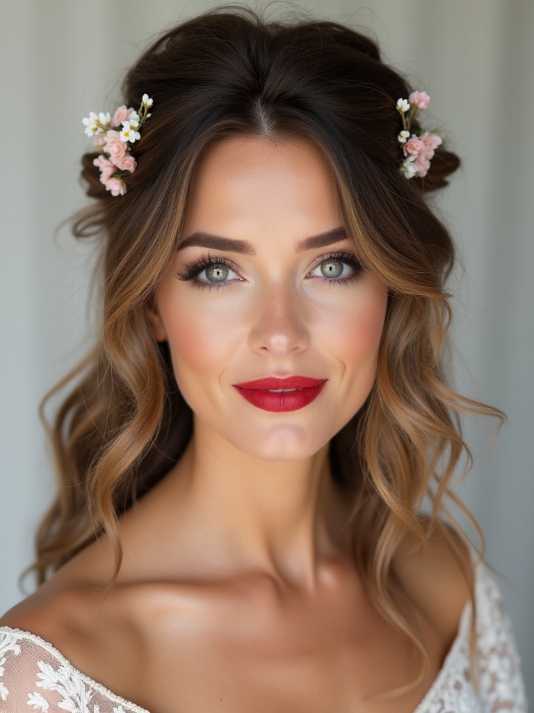 delicate floral half up style