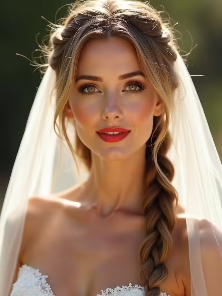 delicate veil with cascading braids