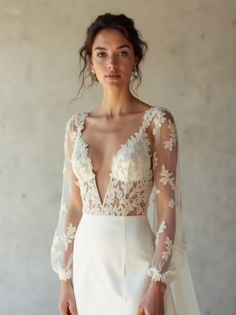 elegant bridal illusion sleeves