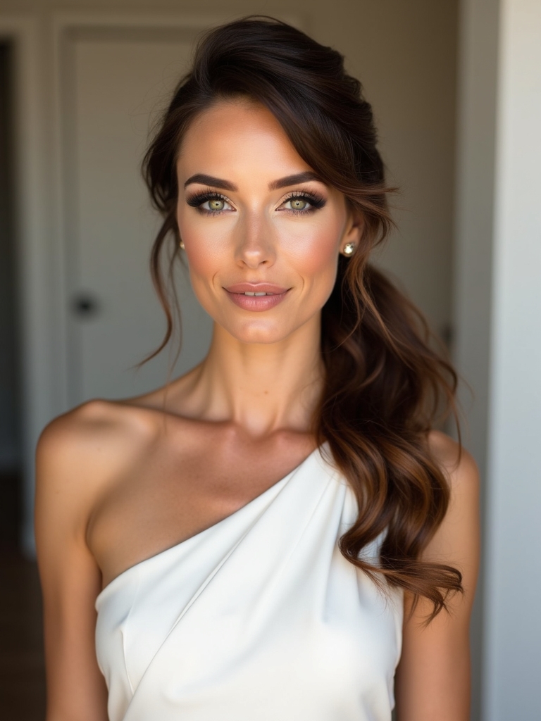 elegant side swept ponytail style