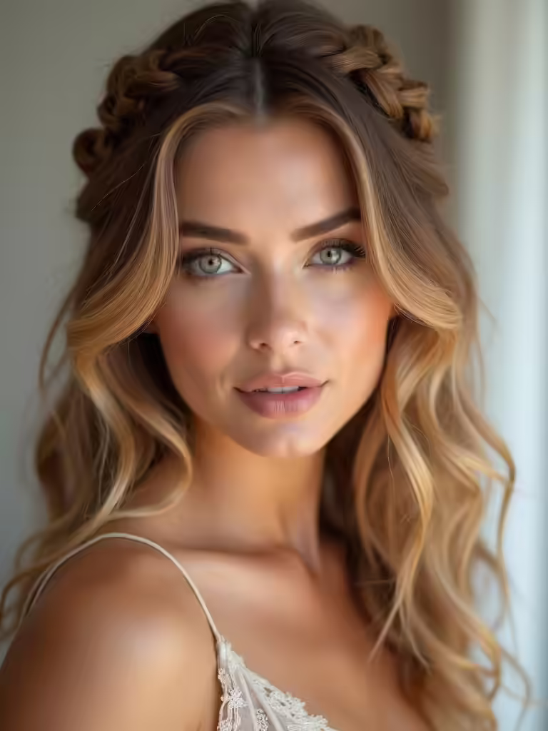 ethereal half up crown braid