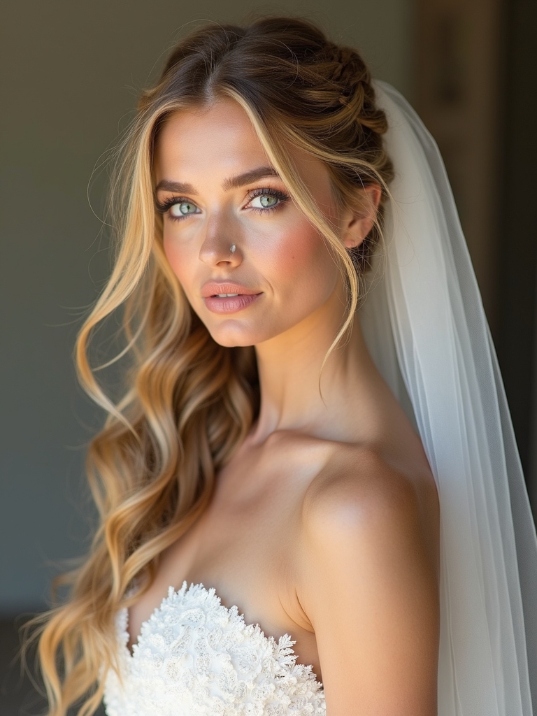 fingertip veil with braids