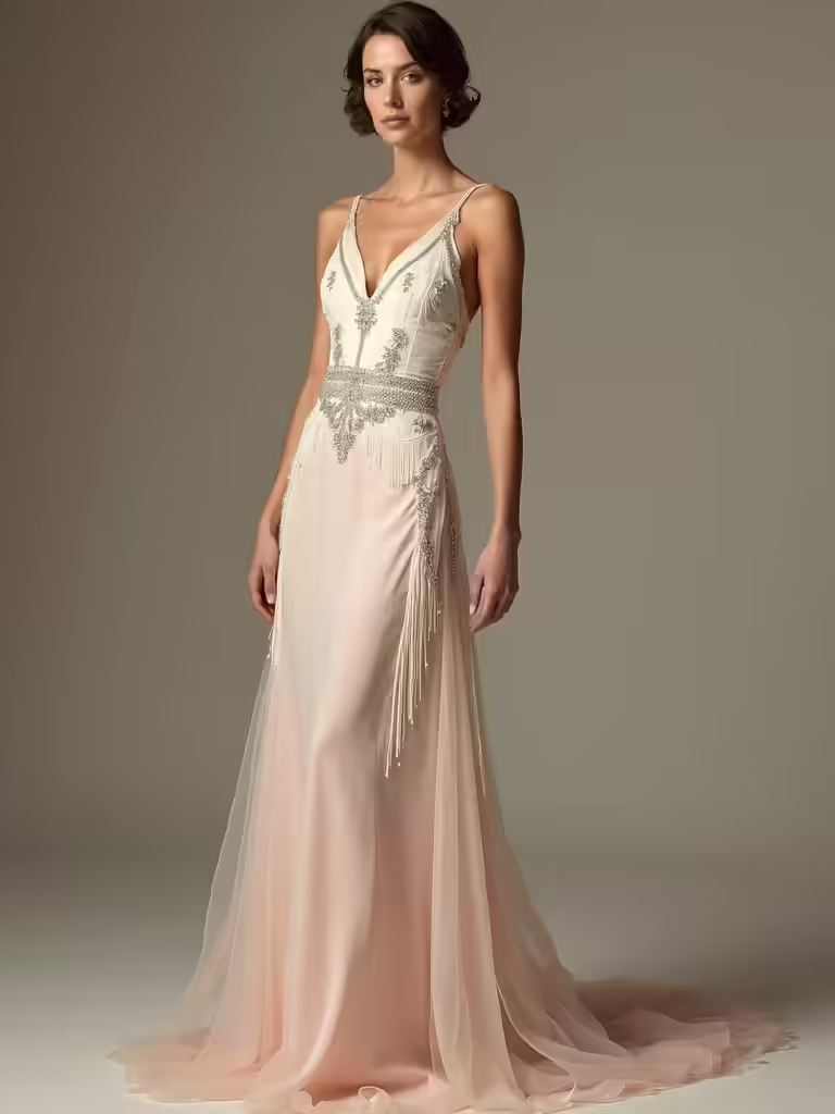 flapper inspired wedding dress details