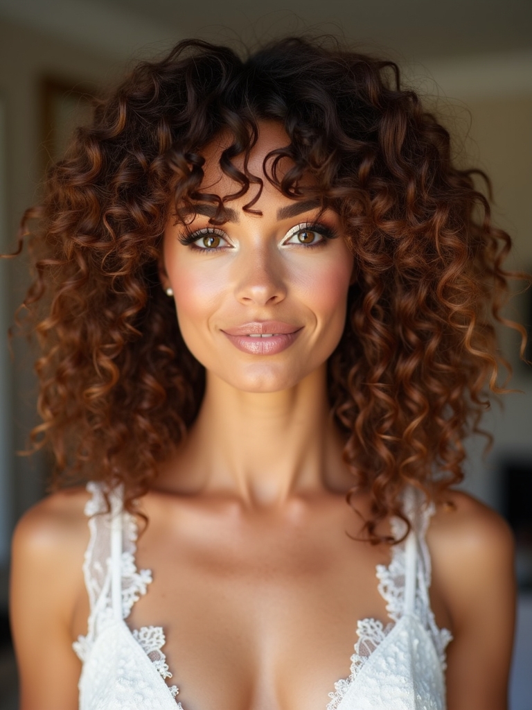 flattering curls with bangs