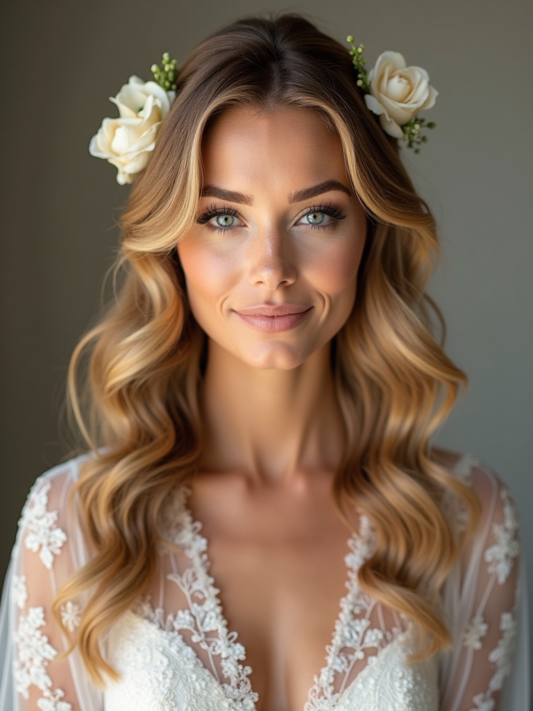 floral half down romantic hairstyles