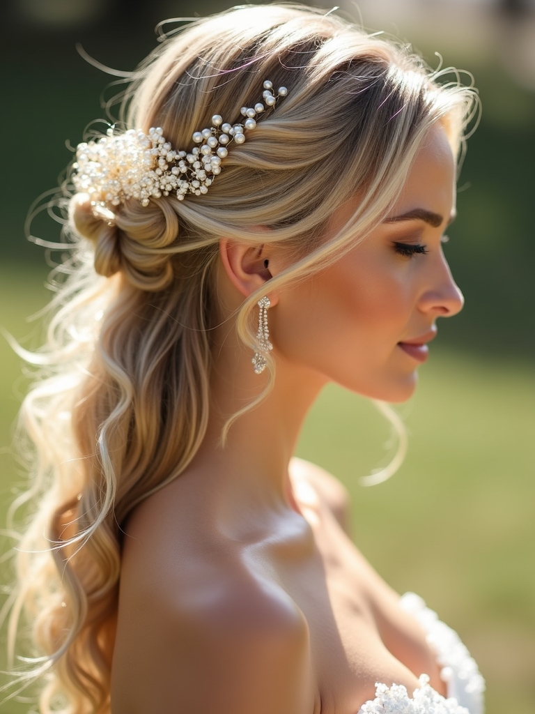 pearl accented half up elegance