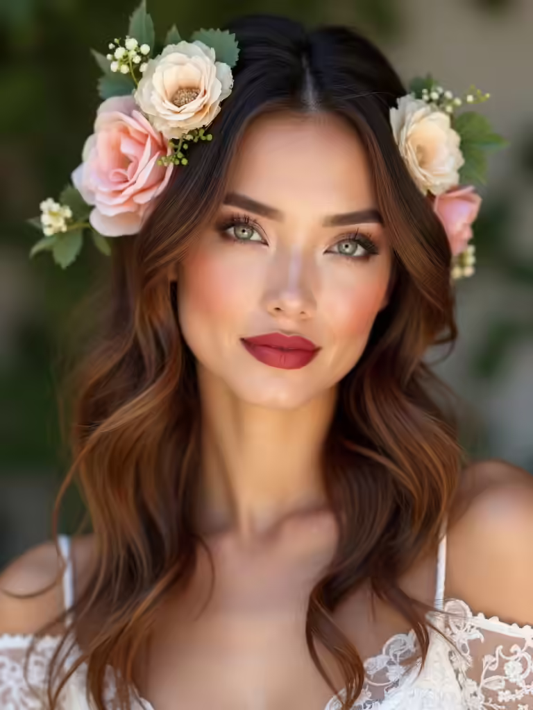 playful half up floral style