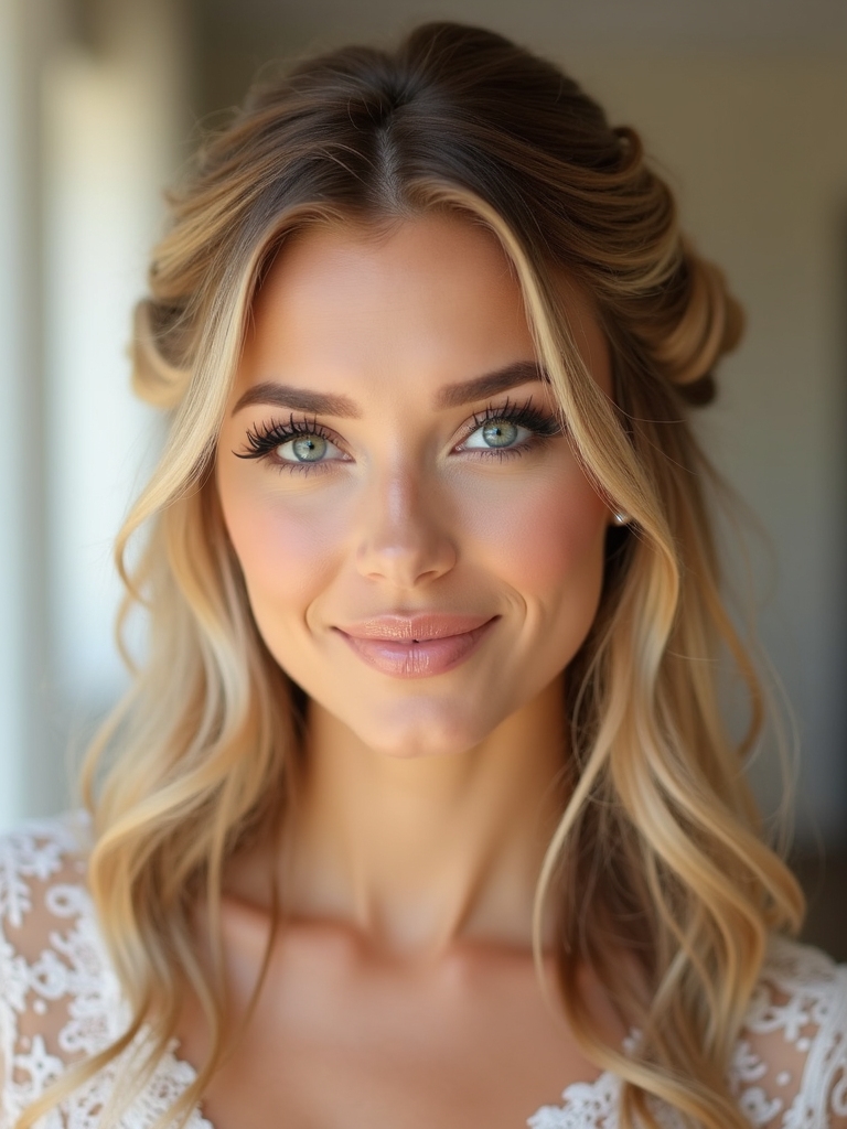 polished half up halo hairstyle