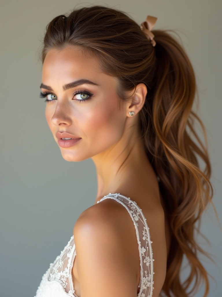 ribbon wrapped soft ponytail