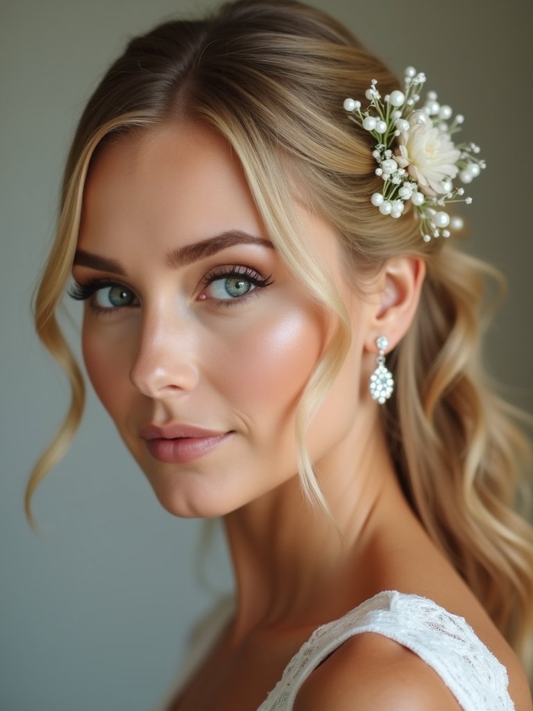 romantic half up hairstyle accents