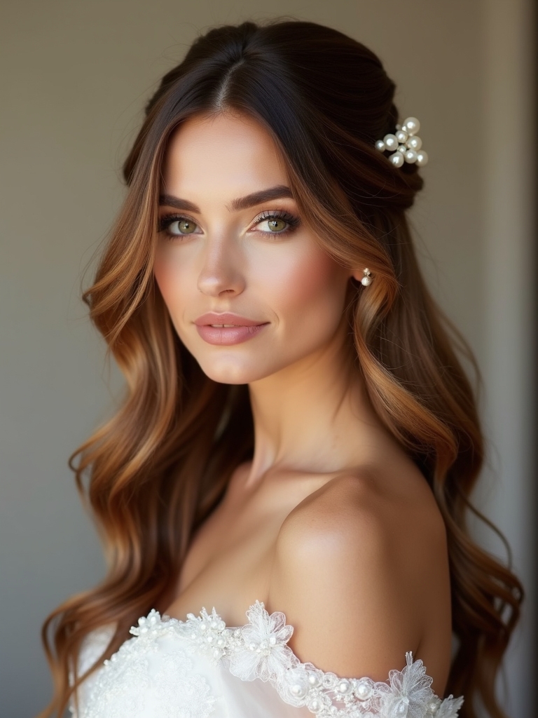romantic half up hairstyle details