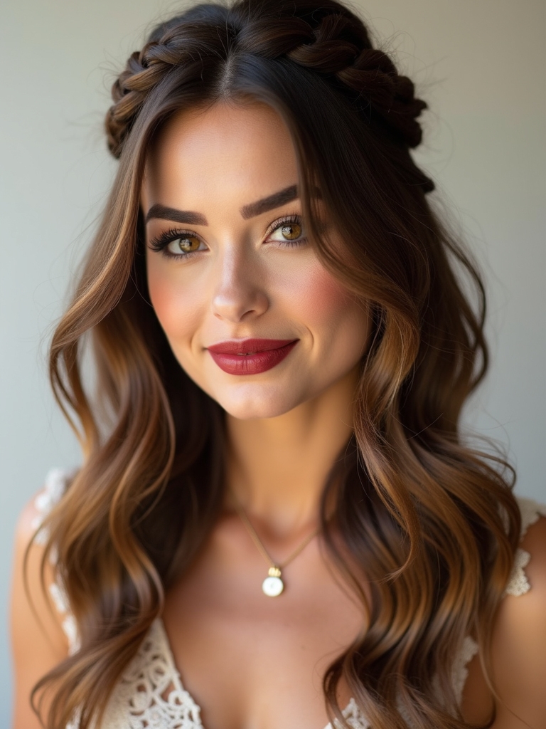 romantic half up halo braid