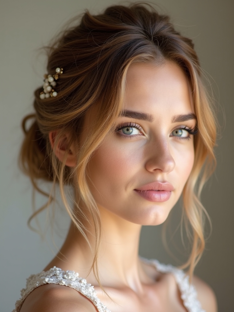 romantic messy bun accents