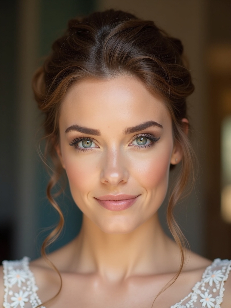 romantic side swept bun waves