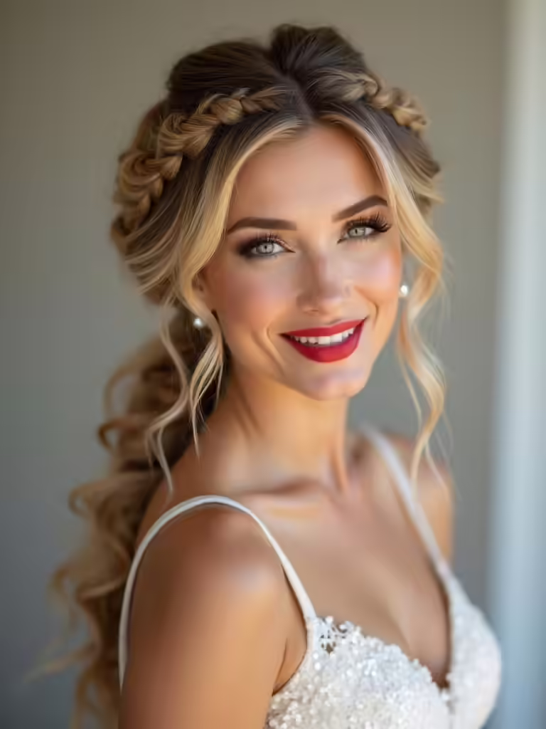romantic side swept fishtail hairstyle