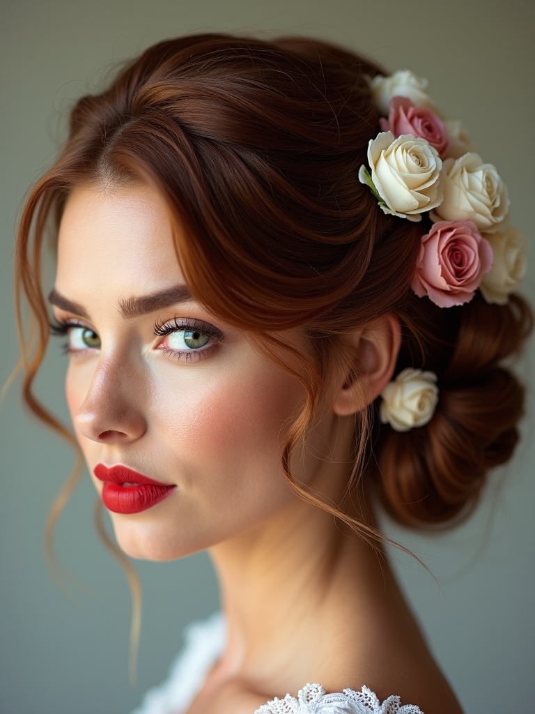 romantic updo with rosebuds