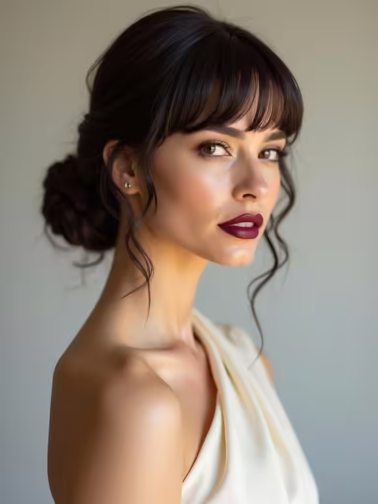sleek bun side swept fringe