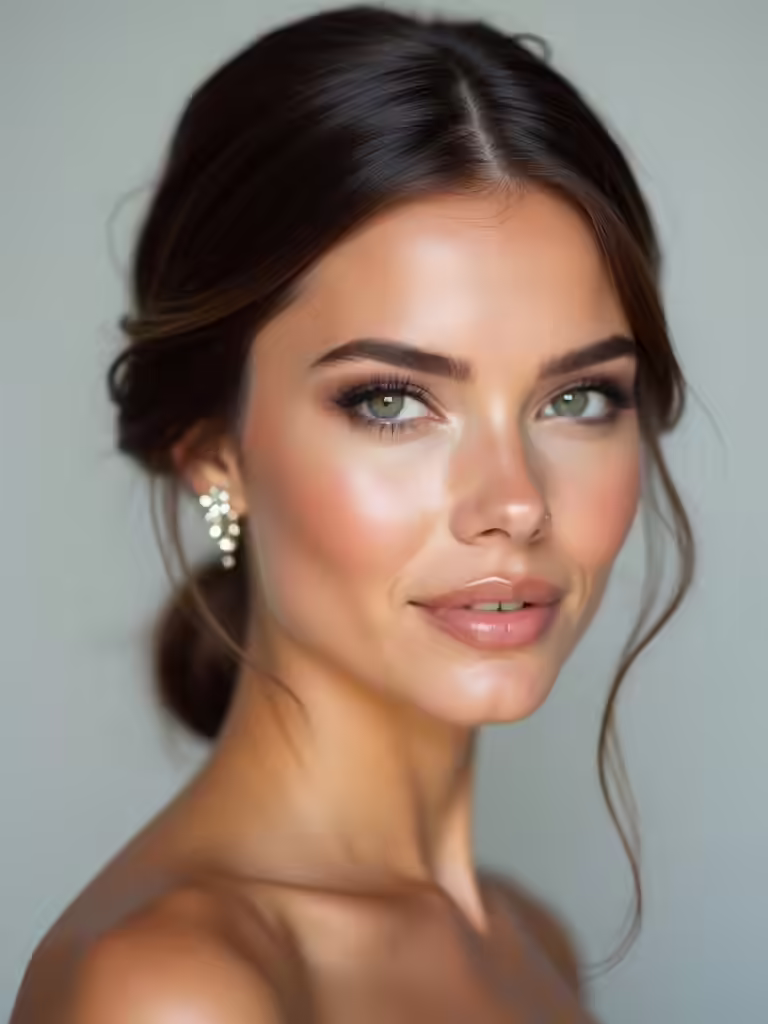sleek center parted bridal elegance