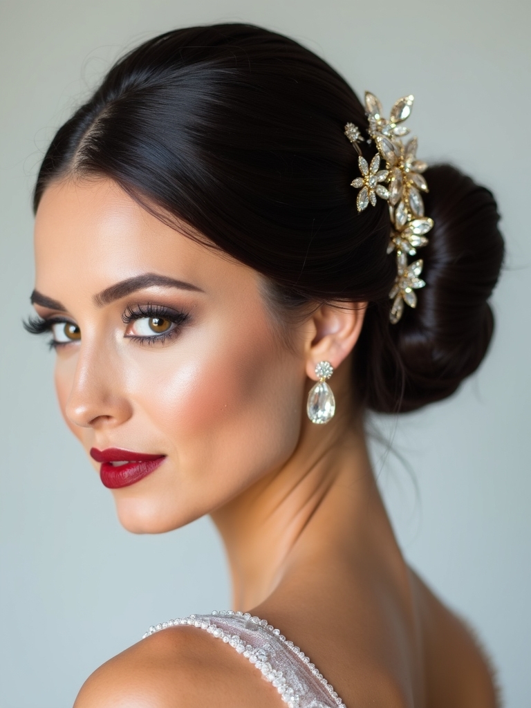 sleek chignons bold accessories