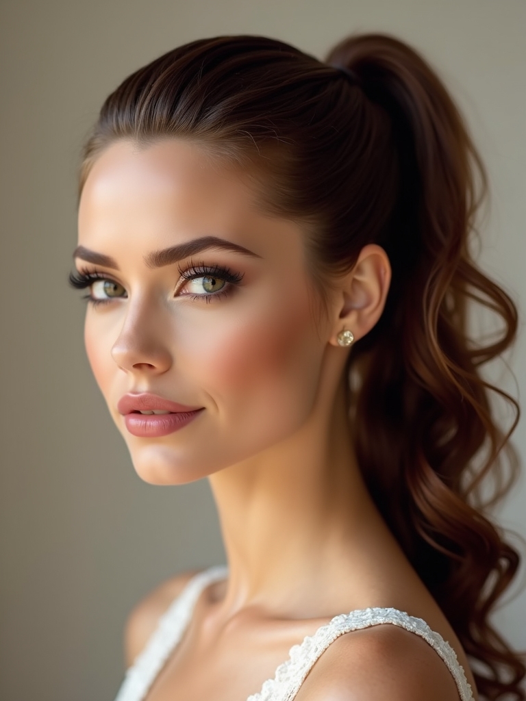 sleek glossy glamorous ponytail