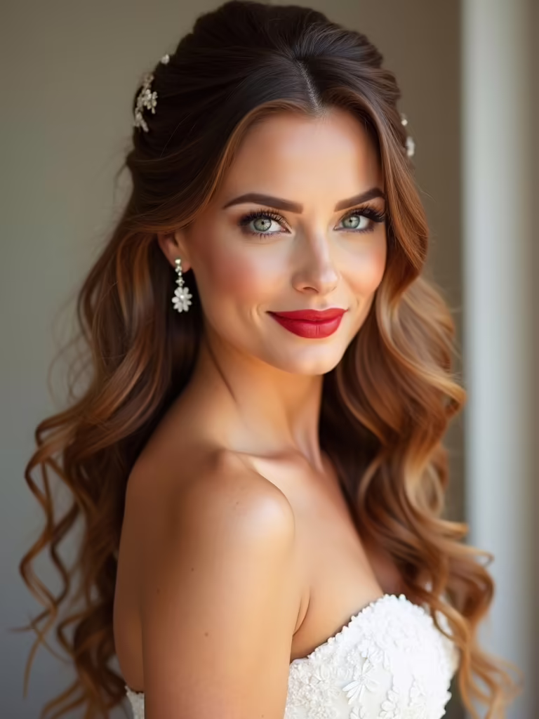 sleek half up bridal style
