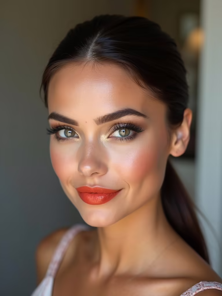 sleek ponytail bold lips