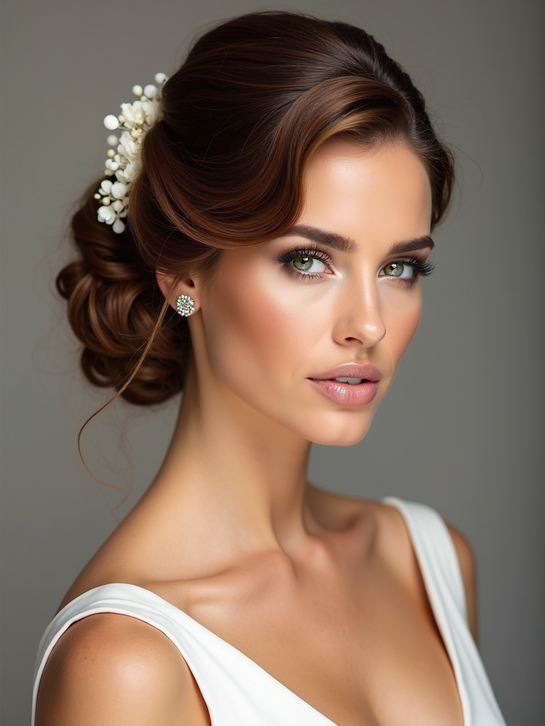 sleek ponytail with veil